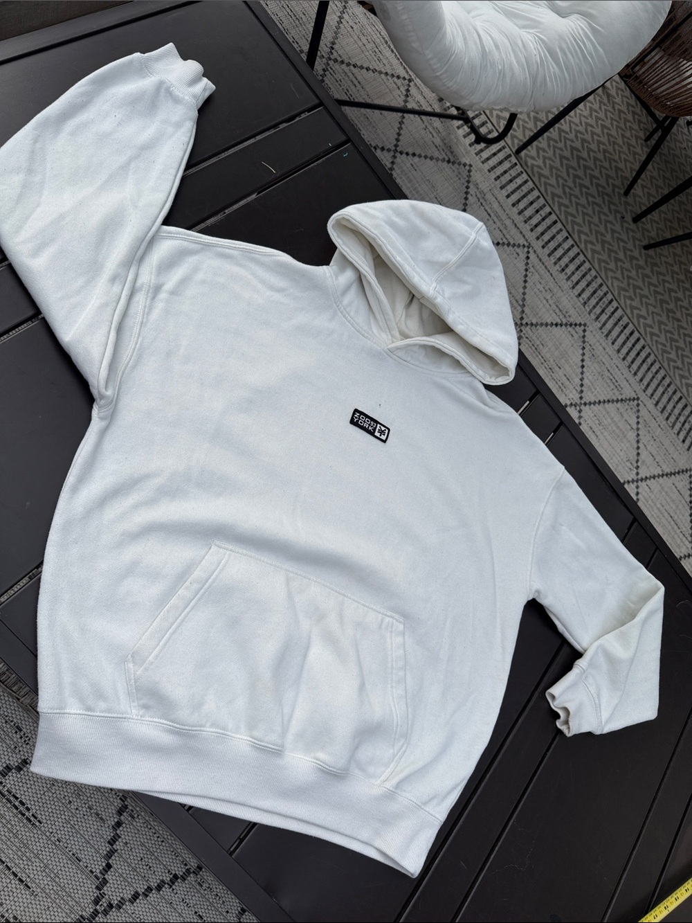 Zoo York White Hoodie Sweatshirt with Subtle Chest Logo Size Med